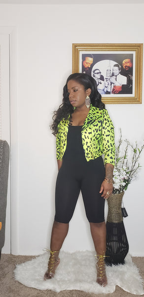 TECHNO - Neon Leopard Crop Jacket