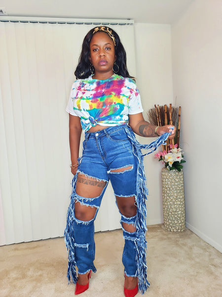 RODEO - Distressed Fringe Jeans