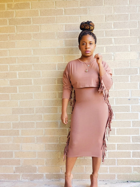 Fringe-Midi-Skirt-Set-brown