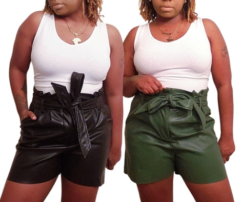 B2B Faux Leather Paperbag Shorts
